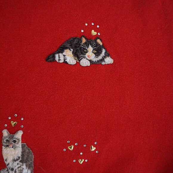 Vintage Jerzees Red Cat Kitten Embroidered Sweatshirt Grandma Chic Kitschcore M - Picture 10 of 11